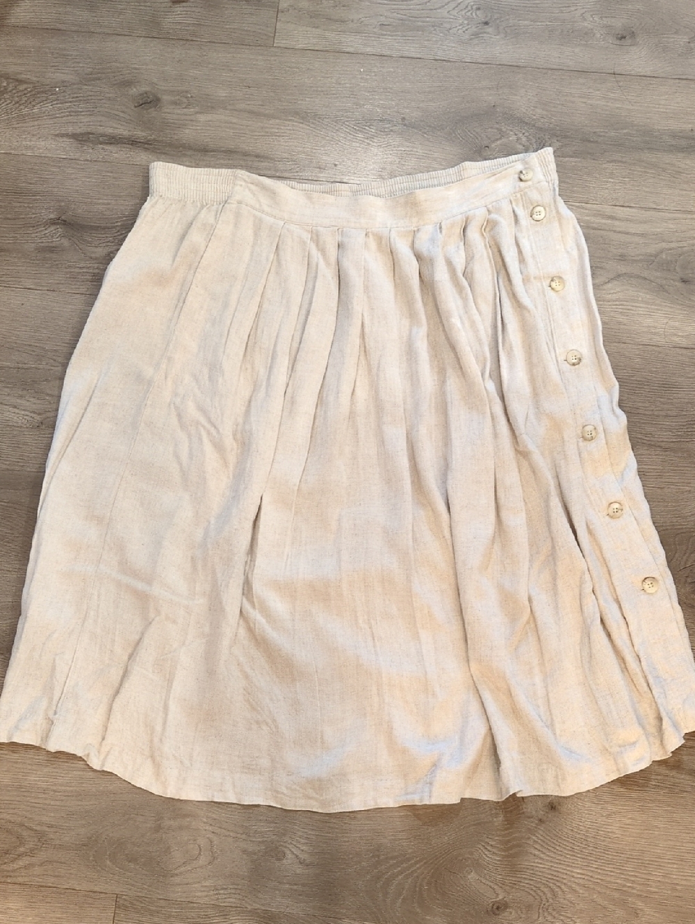 Cream Pleated Midi Skirt with Side Button Detail